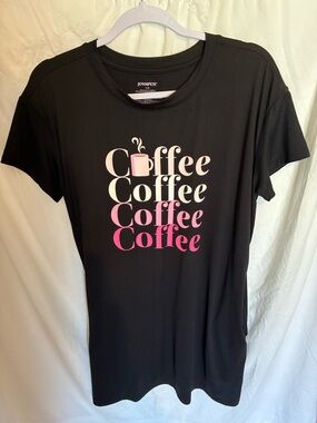 JoySpun Black Graphic Coffee Tee with Pink Accent
